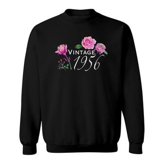 Womens Vintage 1956 Pink Rose 65Th Birthday Mother's Day Sweatshirt | Mazezy