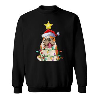 Womens Xmas Lighting Tree Matching American Bulldog Christmas Sweatshirt | Mazezy