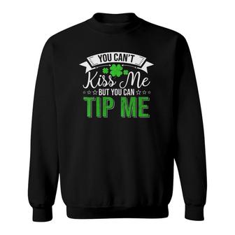 Womens You Can't Kiss Me But You Can Tip Me Shamrock St Patrick Day V-Neck Sweatshirt | Mazezy