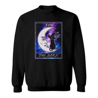 Xvii The Crescent Moon Tarot Card Black Cat With Witch Hat Halloween Sweatshirt | Mazezy