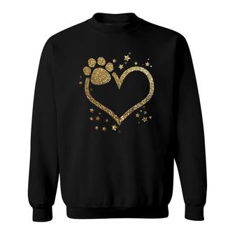 Yellow Paw Print Heart Cute Dog Cat Love Valentine's Day Sweatshirt | Mazezy