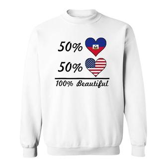 50 Haitian Flag 50 American Flag 100 Beautiful Cute Haiti Sweatshirt | Mazezy