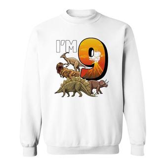9 Year Old Dinosaurs Birthday 9Th Party Paleontologist Boys Sweatshirt | Mazezy UK