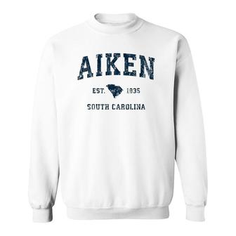 Aiken South Carolina Sc Vintage Sports Design Navy Print Sweatshirt | Mazezy