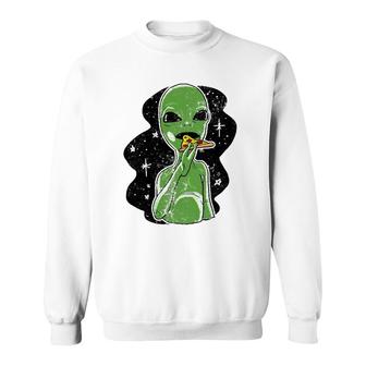 Alien Eating Pizza Funny Galaxy Space Et Snack Foodies Gift Sweatshirt | Mazezy