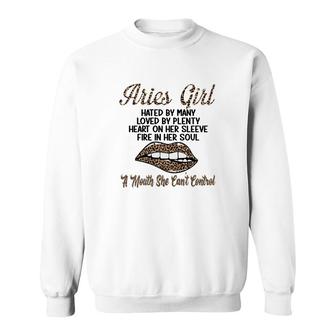 Aries Girl Leopard A Mouth She Cant Control Birthday Gift Sweatshirt - Seseable
