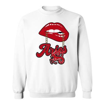 Aries Girls Impression Red Color Lip Gift Birthday Gift Sweatshirt - Seseable