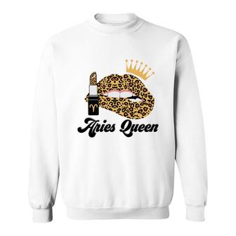 Aries Queen Aries Girls Yellow Lipstick Leopard Birthday Gift Sweatshirt - Seseable