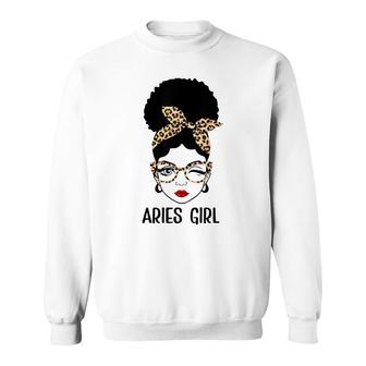 Aries Queen Its My Birthday Leopard Aries Girl Sweatshirt - Seseable