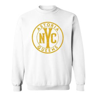 Astoria Queens Nyc Vintage Sign Distressed Amber Print Sweatshirt | Mazezy