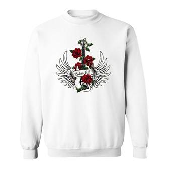 Bass Guitar Wings Roses Distressed Rock And Roll Design Sweatshirt | Mazezy