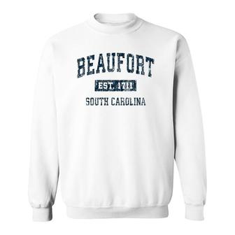 Beaufort South Carolina Sc Vintage Sports Design Navy Print Sweatshirt | Mazezy