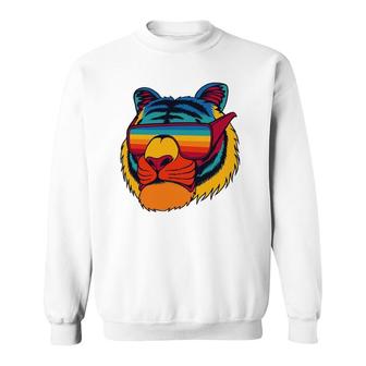 Bengal Cool Tiger Glasses Vintage Colorful Art Tiger Lovers Sweatshirt | Mazezy