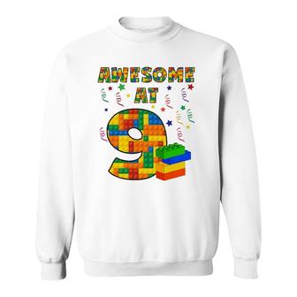Birthday Boys Age 9 Nine Building Blocks Bricks Theme Sweatshirt | Mazezy