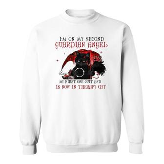 Black Cat I'm On My Second Guardian Angel My First One Quilt Sweatshirt | Mazezy