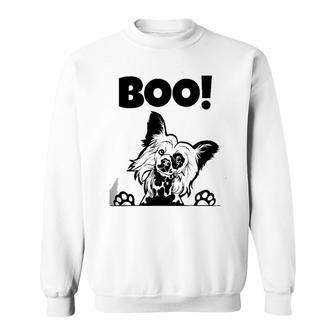 Boo Hiding Hairless Puppy Dog Halloween Chinese Crested Sweatshirt | Mazezy