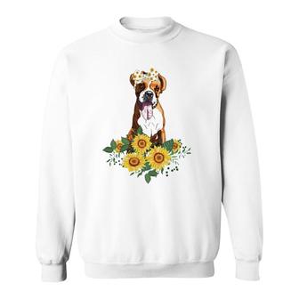 Boxer Dog Sunflower Funny Boxer Lover Gifts Dog Mom Dad Sweatshirt | Mazezy