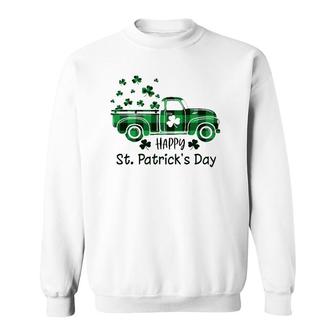 Buffalo Plaid Shamrock Vintage Truck Happy St Patrick's Day Sweatshirt | Mazezy