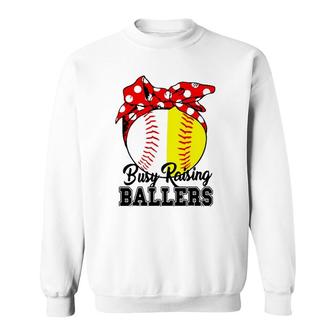 Busy Raising Ballers Softball Baseball Mom Life Mother's Day Sweatshirt | Mazezy