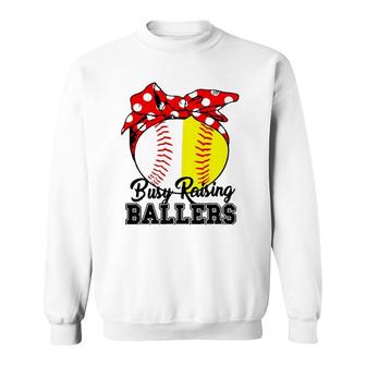 Busy Raising Ballers Softball Baseball Mom Life Mothers Day Sweatshirt | Mazezy