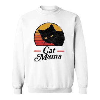 Cat Mama Vintage Eighties Style Cat Retro Distressed Sweatshirt | Mazezy