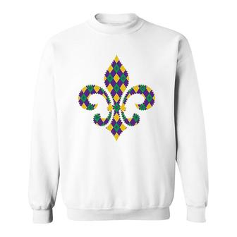 Checkered Mardi Gras Fleur De Lys Symbol Sweatshirt | Mazezy