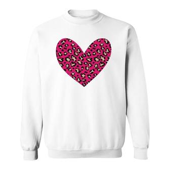 Cheetah Leopard Pattern Pink Heart Cute Valentine's Design Sweatshirt | Mazezy