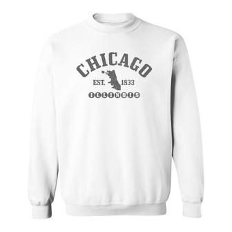 Chicago Illinois Est 1833 City Map Pride Vintage Gift Sweatshirt | Mazezy