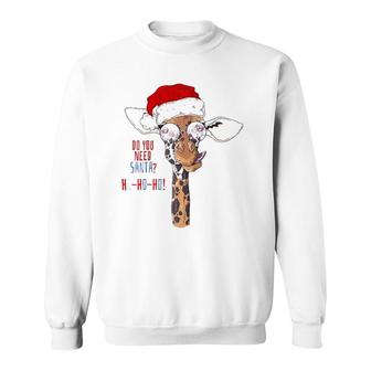 Christmas New Year Holiday , Xmas Santa Claus Giraffe Raglan Baseball Tee Sweatshirt | Mazezy