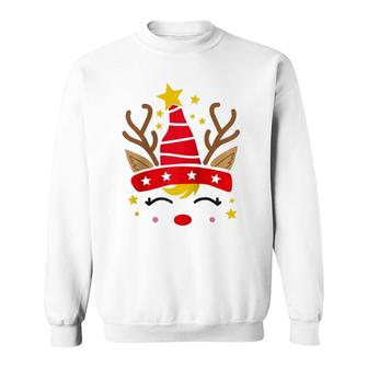 Christmas Reindeer Face Cute Unicorn Xmas Santicorn Girls Raglan Baseball Tee Sweatshirt | Mazezy