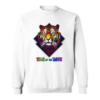 Colorful Tiger Face Cny Happy Lunar New Year Of A Tiger 2022 Ver2 Sweatshirt | Mazezy