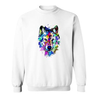 Colorful Wolf Watercolor Sweatshirt | Mazezy