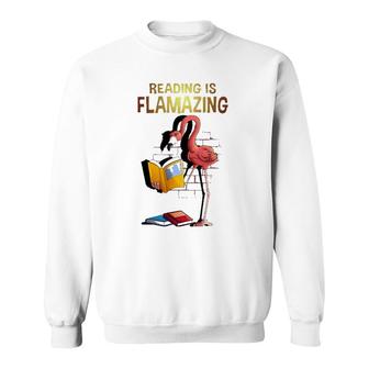 Cool Reading Is Flamazing Funny Flamingo Book Reader Gift Sweatshirt | Mazezy