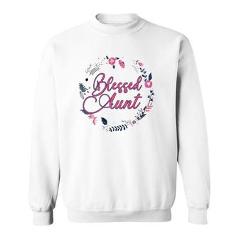 Cute Blessed Aunt Women New Aunty Auntie Sister Girl Flower Premium Sweatshirt | Mazezy
