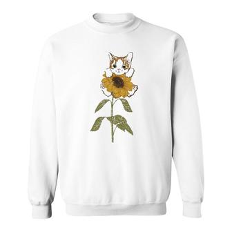 Cute Cat Florist Beautiful Yellow Flower Floral Sunflower Sweatshirt | Mazezy