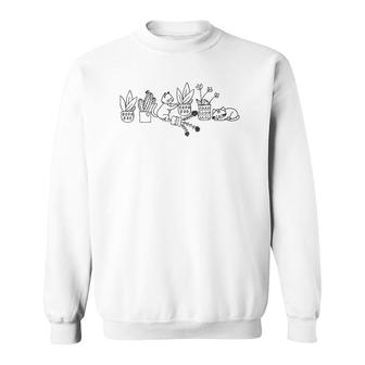 Cute Doodle Cats With Houseplants Cat Lover Plant Mom Sweatshirt | Mazezy