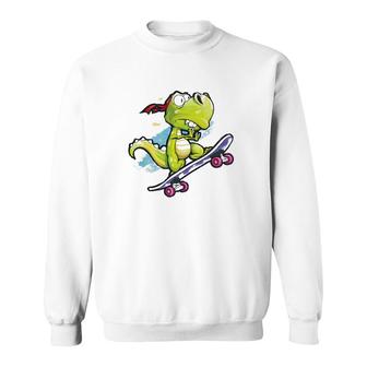 Dino Skateboard Boys Skateboarding Kids Men Dinosaur Sweatshirt | Mazezy