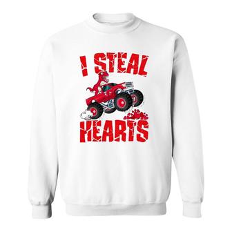 Dinosaur Ridding Truck I Steal Hearts Valentine's Day Boys Sweatshirt | Mazezy