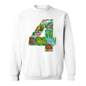 Dinosaurs Jungle Scene Fourth Birthday Number Four Sweatshirt | Mazezy