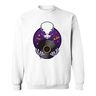 Dj Turntable Music Alien Ufo Vinyl Record Disco Party Gift Sweatshirt | Mazezy