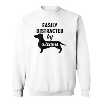 Easily Distracted By Wieners Dachshund Funny Weiner Dog V-Neck Sweatshirt | Mazezy