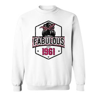 Fabulous Since 1961 61Th Birthday Leopard Messy Bun Sweatshirt - Seseable