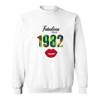Fabulous Since 1982 Red Lips Green 40Th Birthday Sweatshirt - Seseable