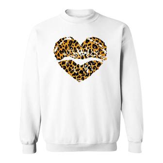 Fashion Leopard Love Heart Print Lips Womens Gift Idea Sweatshirt | Mazezy