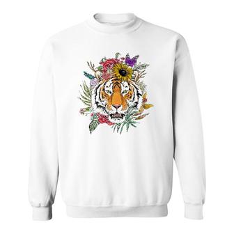 Floral Tiger Spring Nature Tiger Lovers Sweatshirt | Mazezy