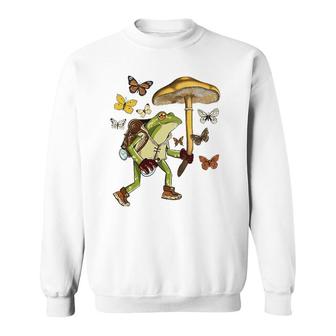 Frog Mushroom Umbrella Butterflies Cottagecore Goblincore Sweatshirt | Mazezy