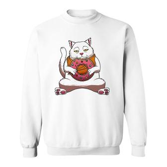 Funny Donut Cat Design For Kids Men Women Doughnut Foodie Sweatshirt | Mazezy