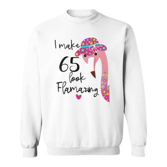 Funny Flamingo 65Th Birthday 65 Years Old V-Neck Sweatshirt | Mazezy