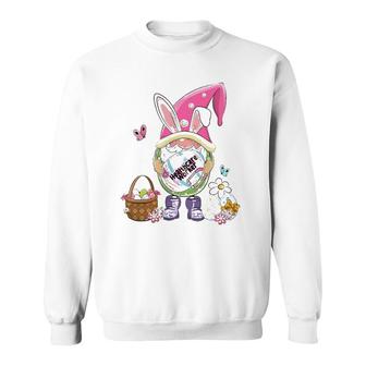Funny Gnome Holding Easter Eggs Healthcare Worker Bunny Sweatshirt | Mazezy