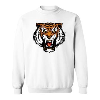 Funny Growling Mouth Open Bengal Tiger Men Women Kids Sweatshirt | Mazezy